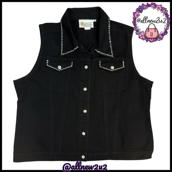 β’ New Christine Alexander Black Bejeweled Jean Vest Size XL Youβll sparkle! - Picture 2 of 16